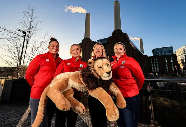 From left, former internationals Shaunagh Brown, Megan Gaffney, Elinor Snowsill and Niamh Briggs smile at the launch of the first British & Irish Lions women's team in London.
